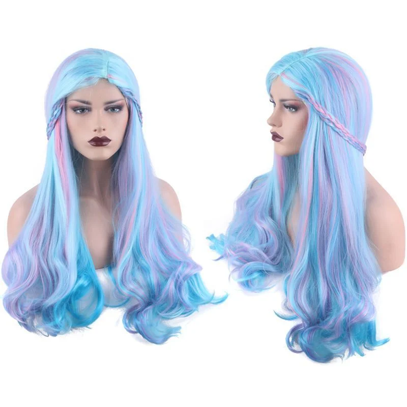 

Ladies Long Multicolor Blue Women's Curly Handcraft Braid Wig