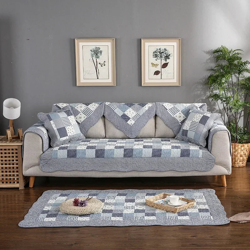 Fundas De algodón a cuadros para sofá, Fundas De Dos Y Tres Plazas, cuadradas, florales, con respaldo, para sillón, Chaise Lounge