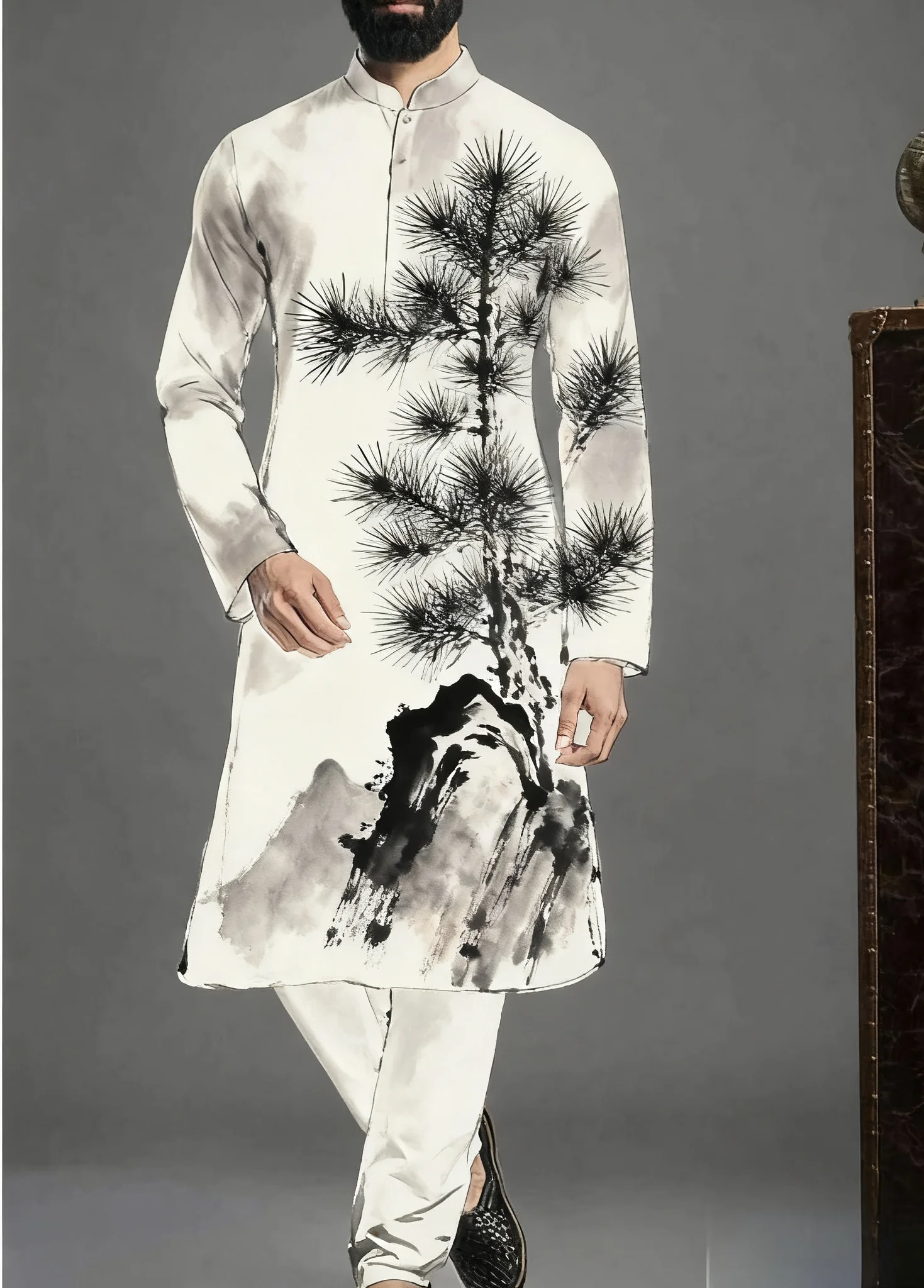 2026 Kurt men's digital print pattern kurta vardha fashionable casual fit regular robe suitable for all occasions