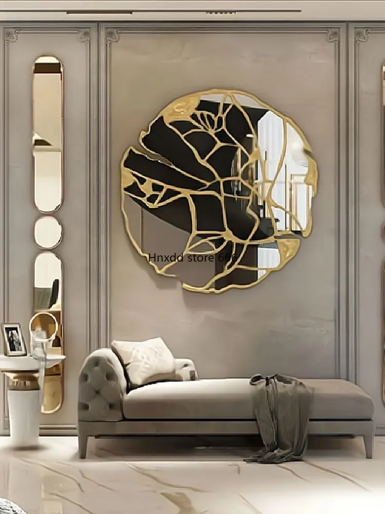 Light luxury decoration living room entrance wall decoration mirror bedroom round art hanging mirror