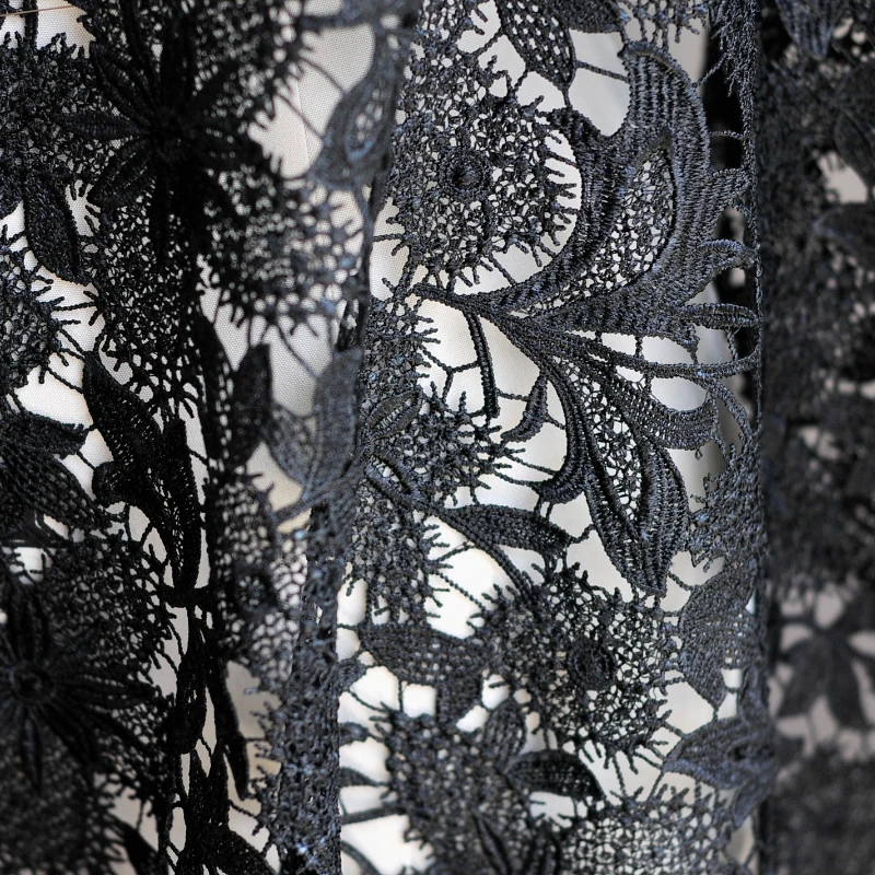 Black Large Floral Branches Water Soluble Lace Fabric Polyester Dress Half Skirt See Through Decoration Fashionable Fabric