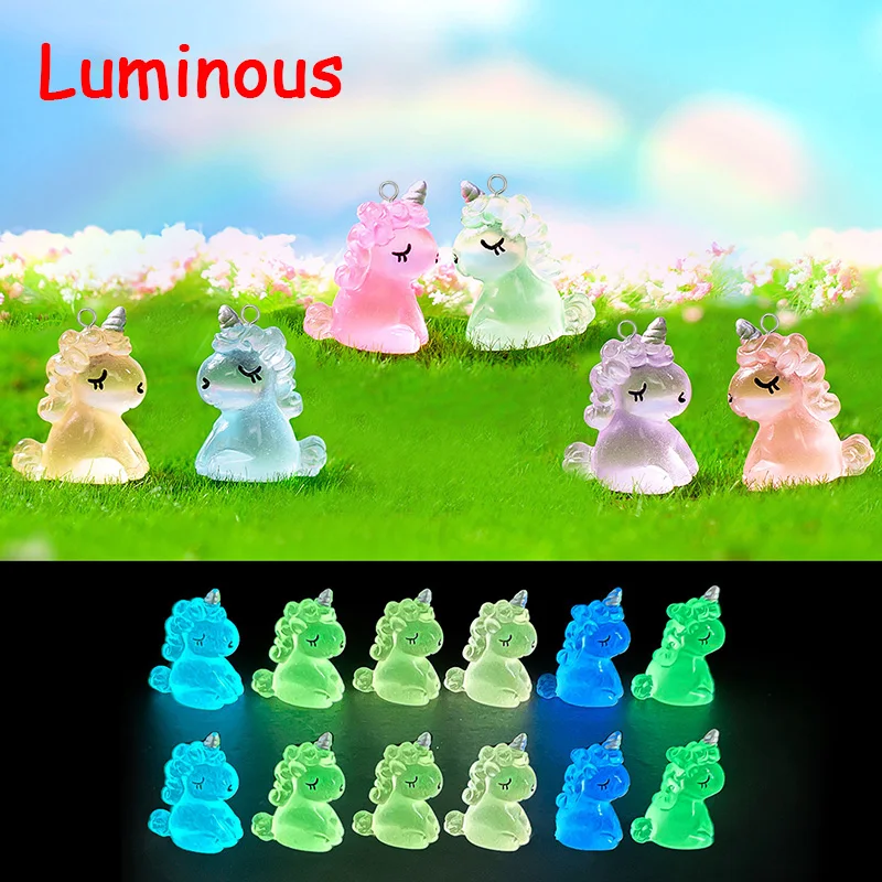 10pcs Kawaii Luminous Unicorn Resin Charms Cartoon Animal Pendant For Bracelet Earring Diy Jewelry Christmas Decoration