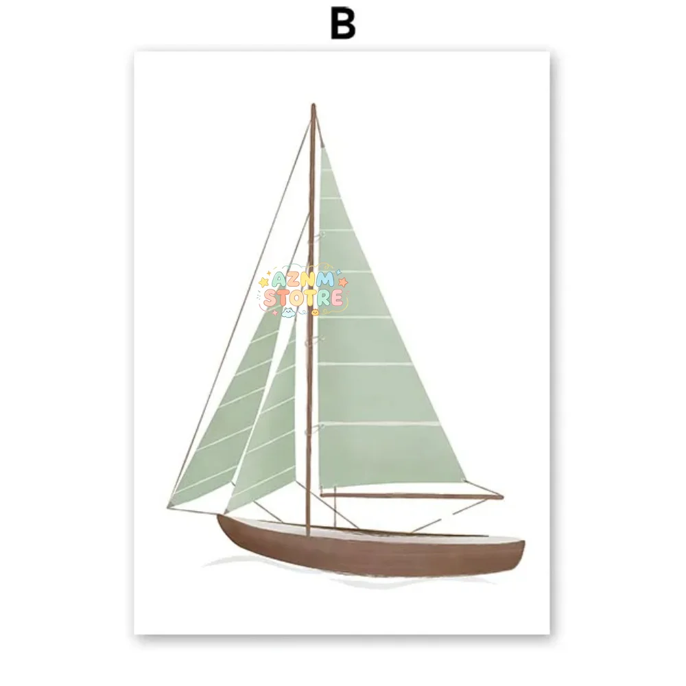 Sailboat Rocket Hot Air Balloon Plane Train Car Wall Art Nordic Posters Painting Cartoon Pictures Kids Room Decor Canvas Prin