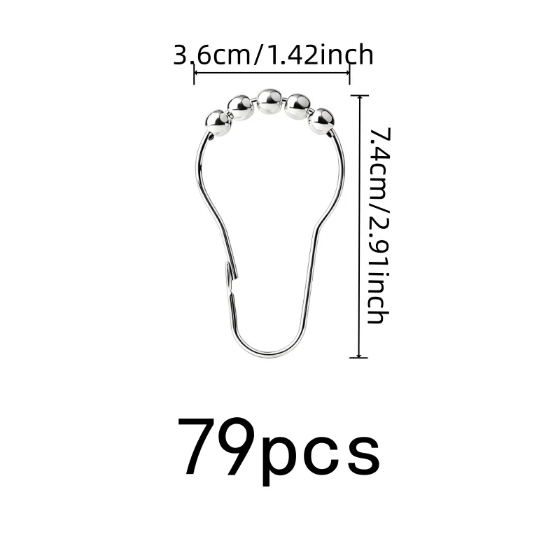 79 pcs Ball Gourd Shower Hooks with Smooth Roller, Anti-Fall Bedroom Curtain & Bathroom Shower, Easy Slide No Jam