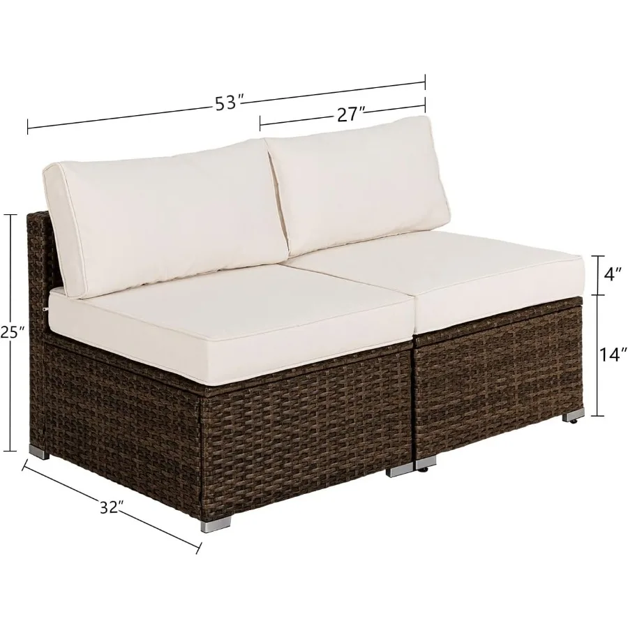 2Piece Outdoor Furniture Addon Armless Chairs with Thick OffWhite Cushions for Expanding Wicker Sectional Sofa Set Ideal for Ga