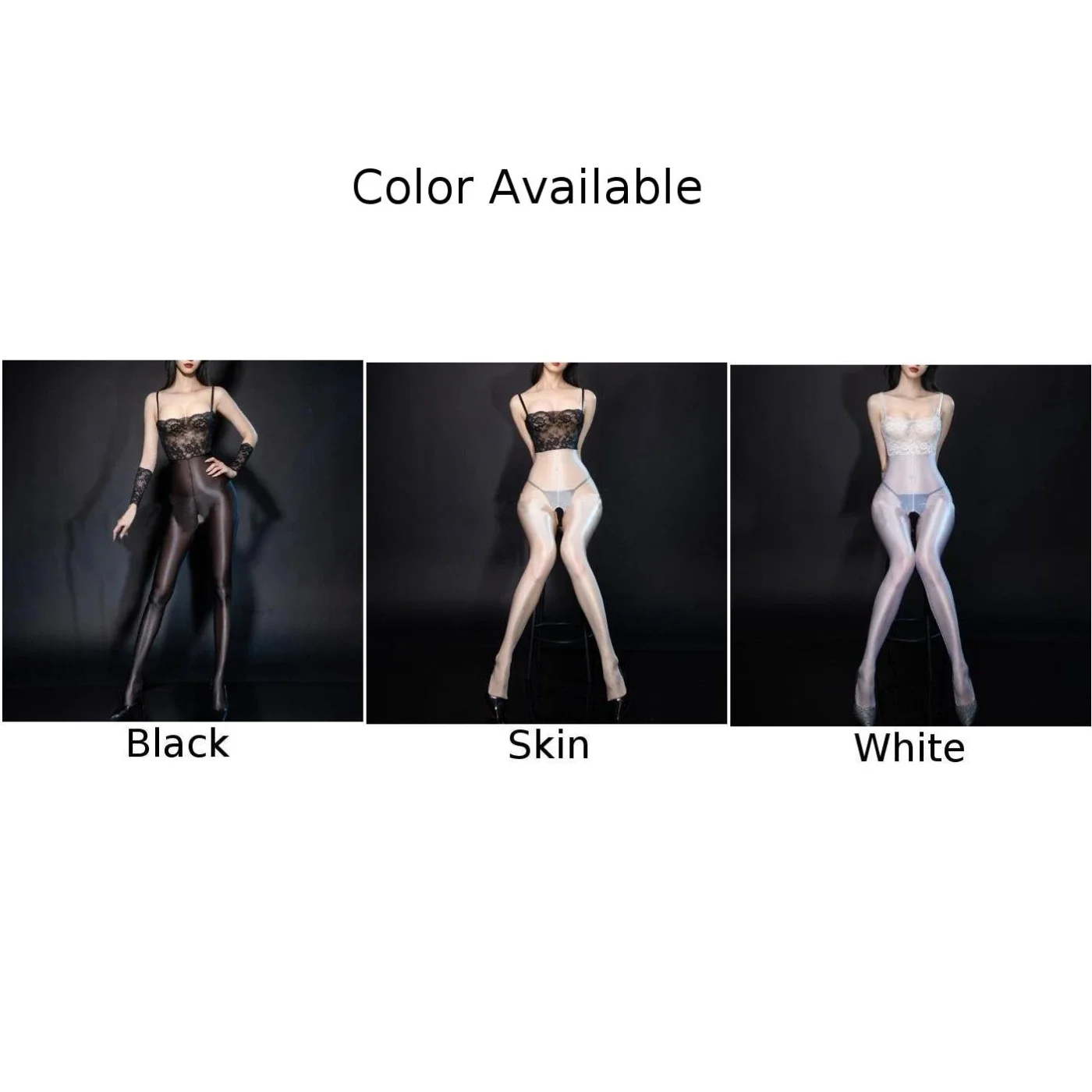 Ultra thin Sheer Bodystocking Jumpsuit Crotchless Lingerie for Women High Stretch Nylon Fabric White/Black/Skin Color