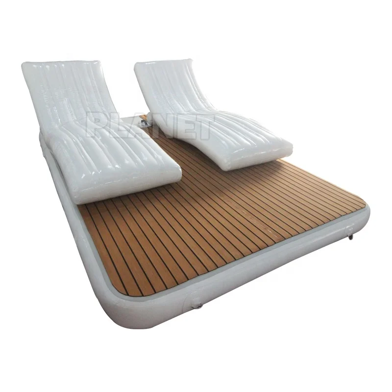 Drop Stitch PVC Teak Floating Water Pad Mat Inflatable Water Floating Jet Ski Boat Docks Swim Platform With Ladder