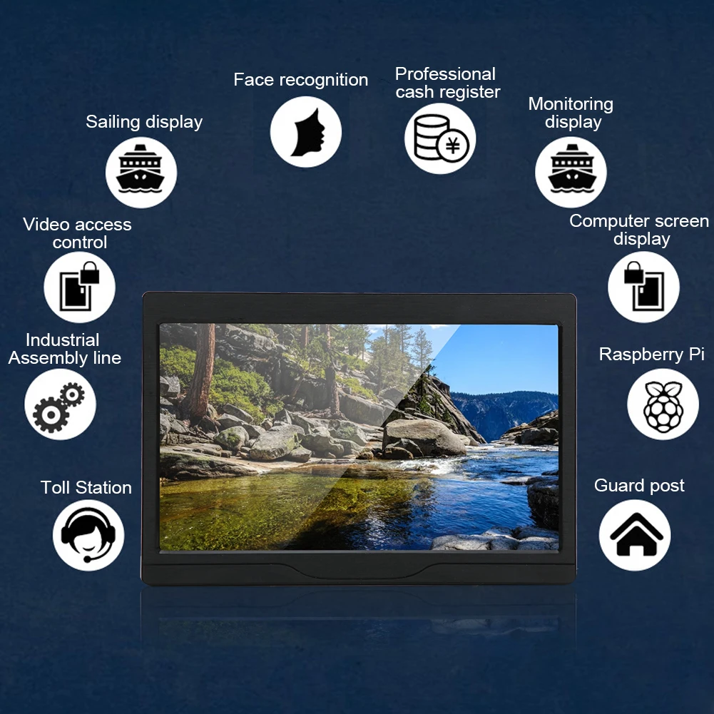 10.1In IPS Monitor Screen Industrial Portable 178° Wide Viewing Flicker Free Technology Angle HDMI VGA AV Interface Monitor