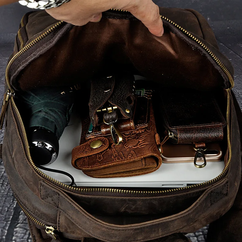 Men\'s Backpacks Shoulder Bags 14 Inch Laptop Backpack Computer Bag Retro 2019 Crazy Horse Leather Large Capacity Genuine Leather