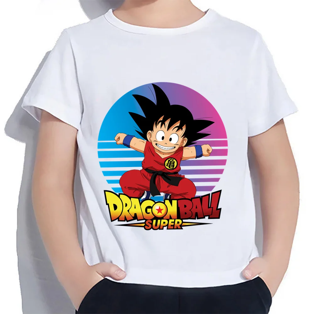 Kaus anak-anak Dragon Ball Goku Vegeta anak laki-laki Fashion jalanan tinggi lengan pendek kaus untuk anak laki-laki atasan 2024 pakaian anak-anak