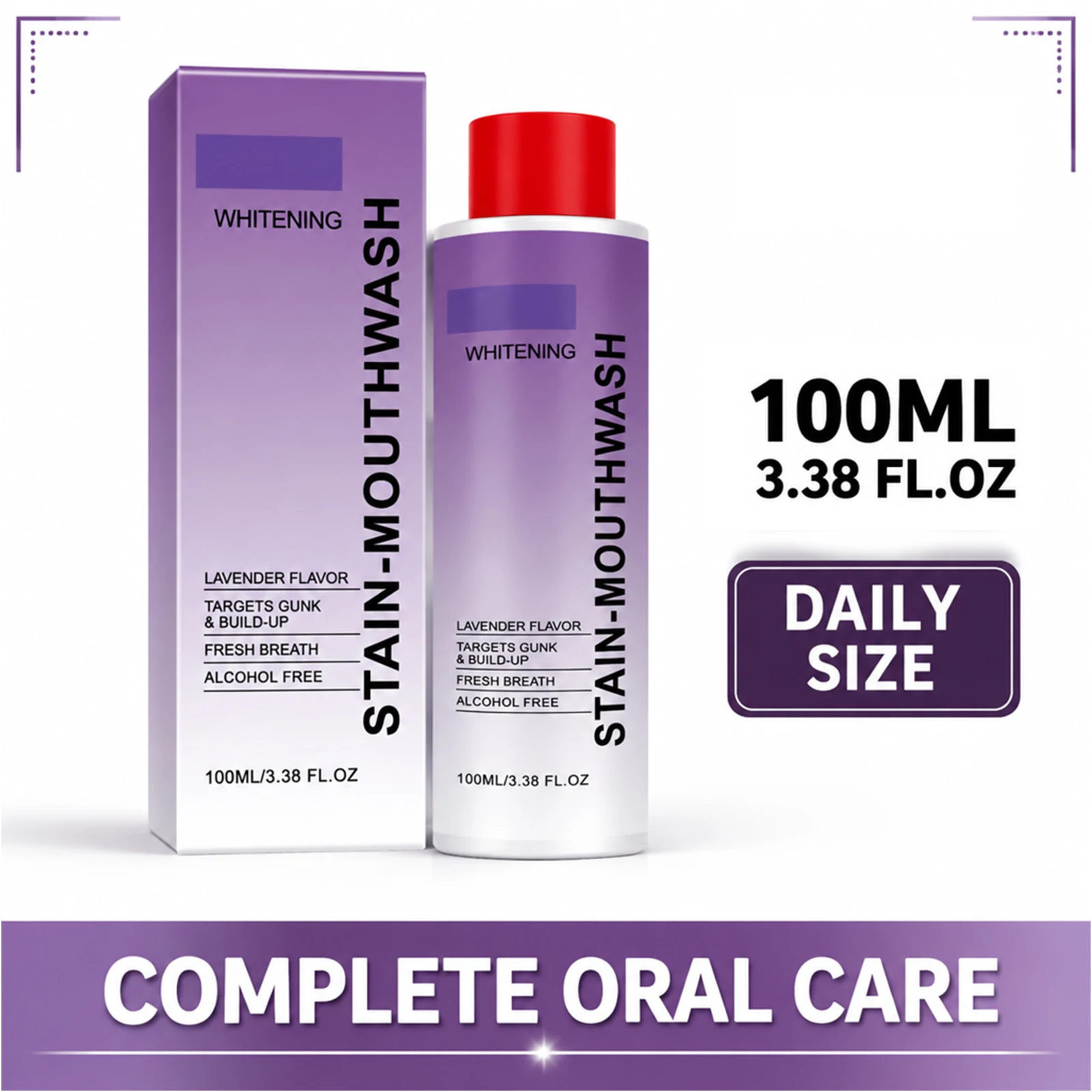 Brightening Mouthwash Alcohol Free Mouthwash Set Stain Removal Fresh Breath Lavender Peach Grape Flavors Gentle Gum Care 100ml