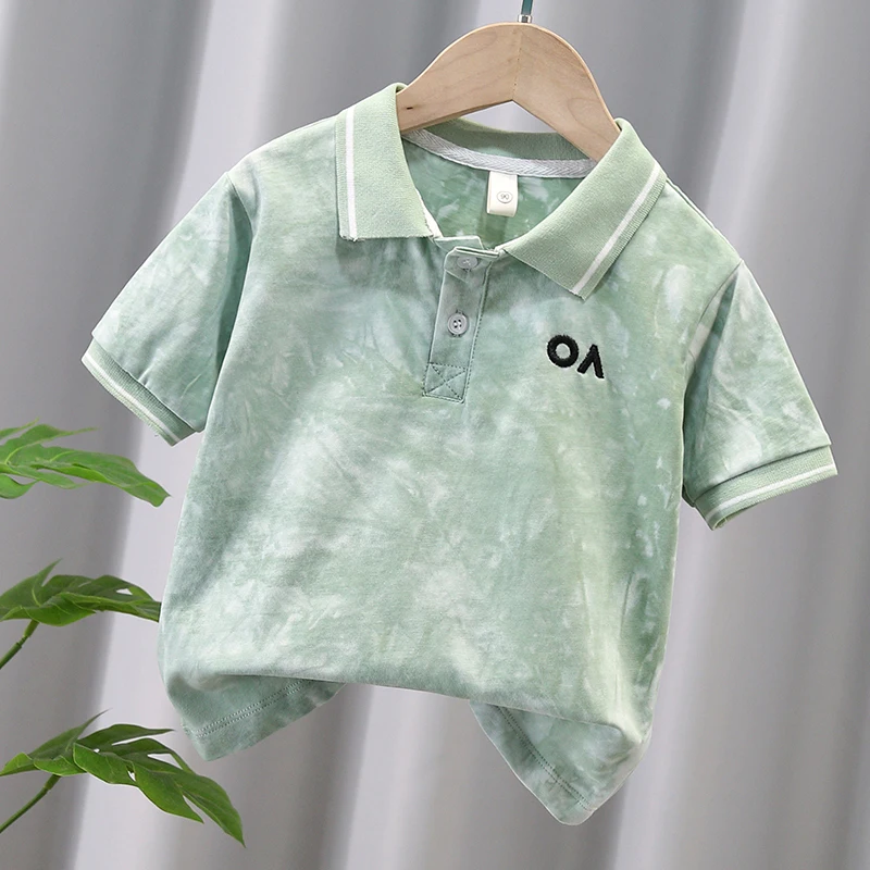 Boys short-sleeved T-shirt children summer shirt lapel polo shirt shirt 2024 new cotton 5 lapel thin shirt