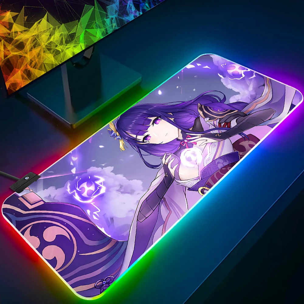 

Anime Purple Beautiful Girl RGB Pc Gamer Keyboard Mouse Pad Mousepad LED Glowing Mouse Mats Rubber Gaming Computer Mausepad