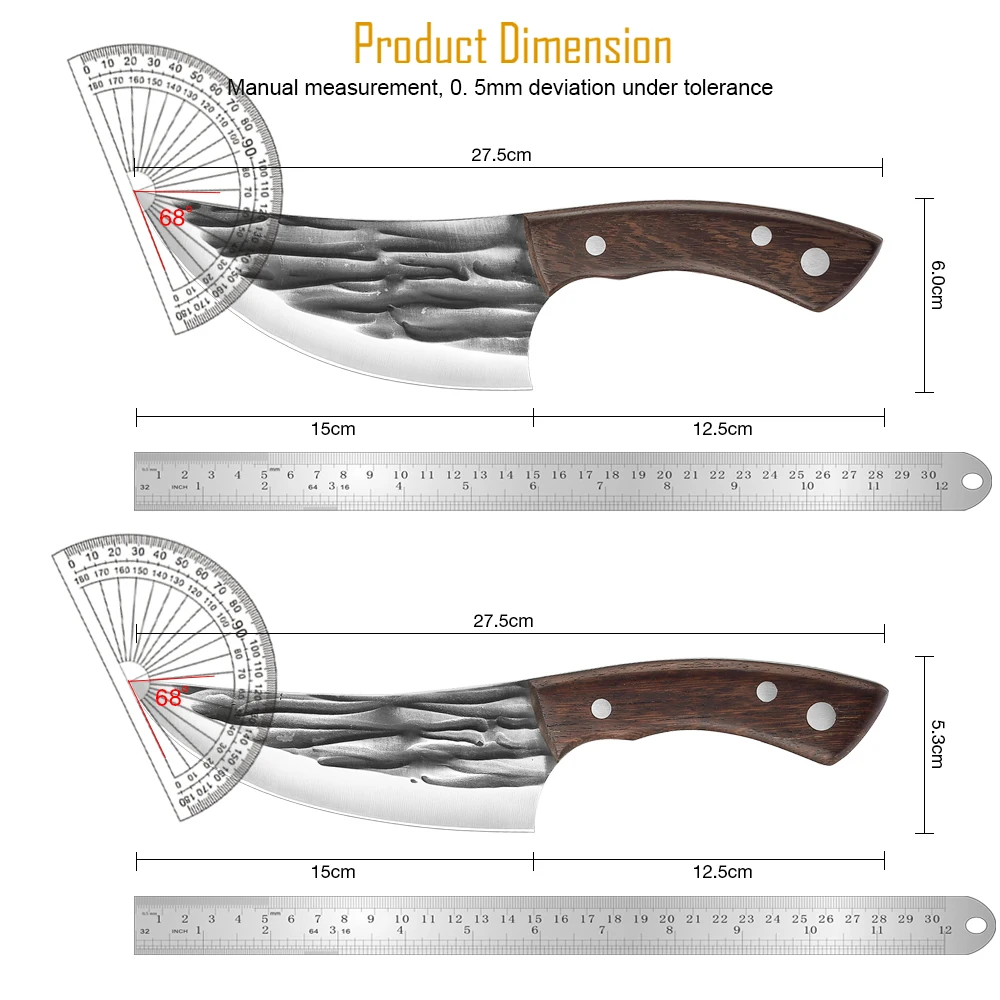

Kitchen Butcher Knife, Hand Forged 5CR15 High Carbon Steel Kitchen Knife, Sharp Quickly Cutting Meat and vegetables,Wood Handle