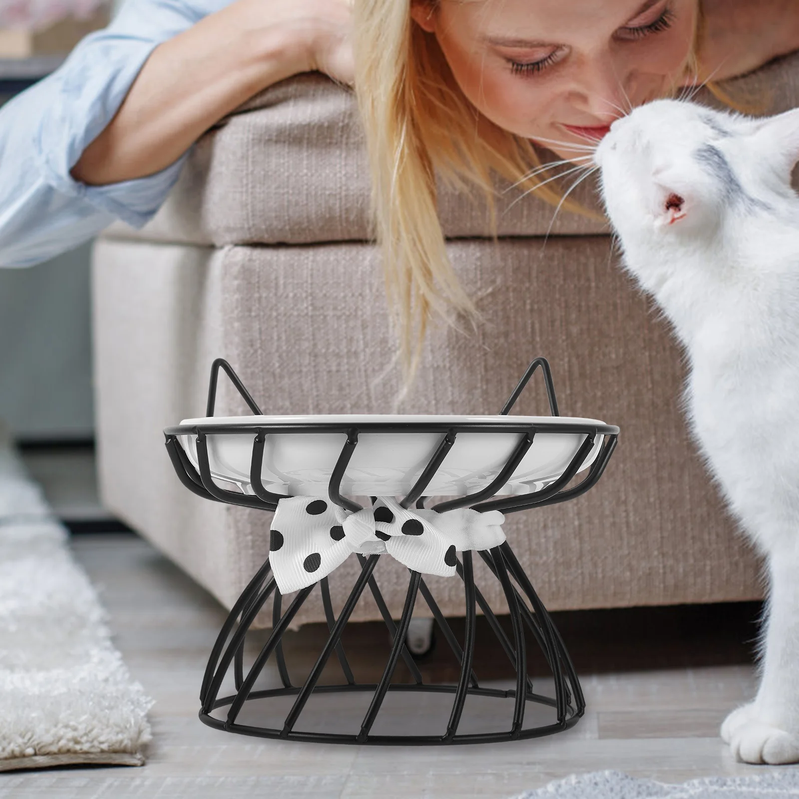 

High-Quality Elevated Cat Bowl Ceramic Raised Food Dish with Stand Anti Vomiting Design Indoor Cat Feeding Plate