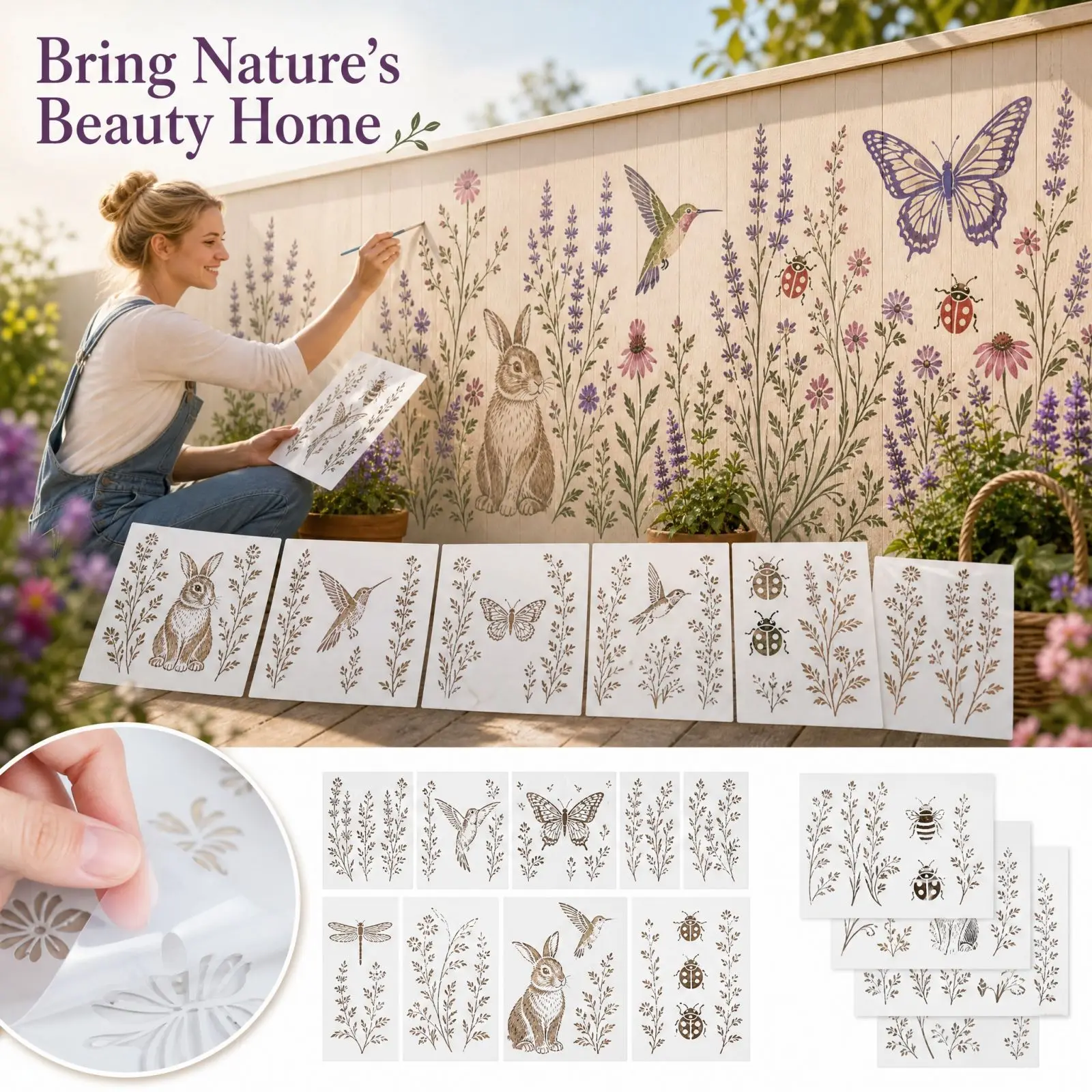 Garden Bird Flower Stencil Set Reusable Floral Painting Template For Wall DIY Art Craft Home Decor Stencils Kit Craft Supplies
