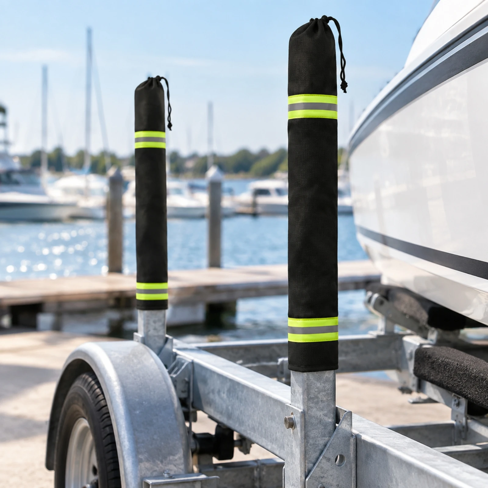2 Pieces Yacht Trailer Guide-Rod Cover High Visibility Trailer Guide Post Cover with Reflective Bands Easy to Install Heavy Duty
