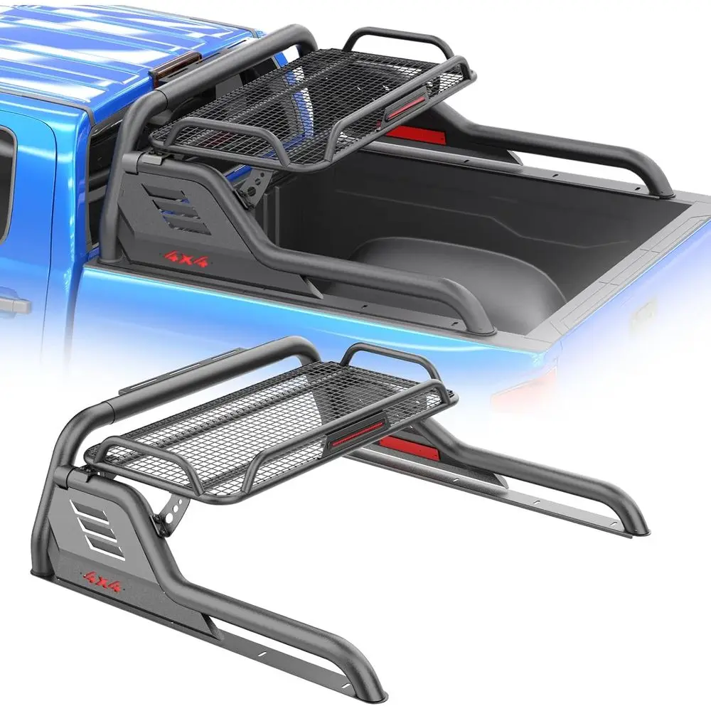 Adjustable Truck Bed Roll Bar with Large Rack for Mid and Full Size Trucks, Storage Extension Roll Cage for Sierra 1500/Ram 1500