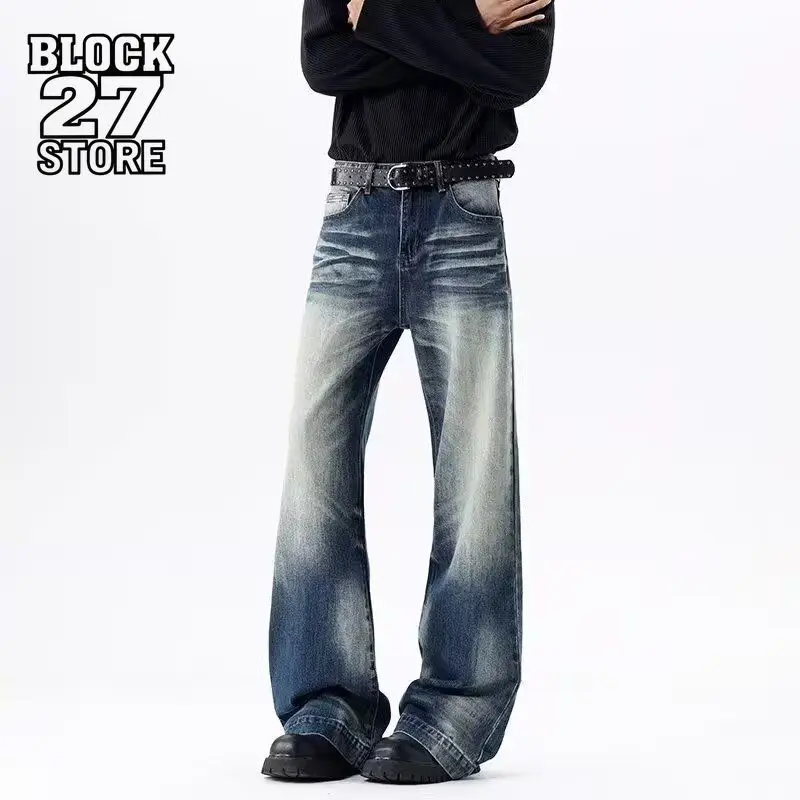 

Mens Jeans Harajuku American Retro High Waist Wide Leg Denim Pants Summer High Street Loose Straight Floor Length Casual Fashion