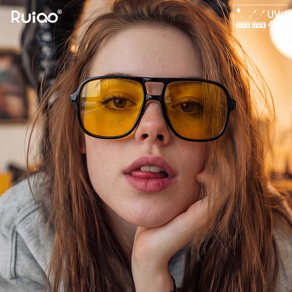 

Ruiao pilot square sunglasses 2026 new UV400 Double-Bridge designer eyewear for man and women Trendy Sunnies for Beach Travel