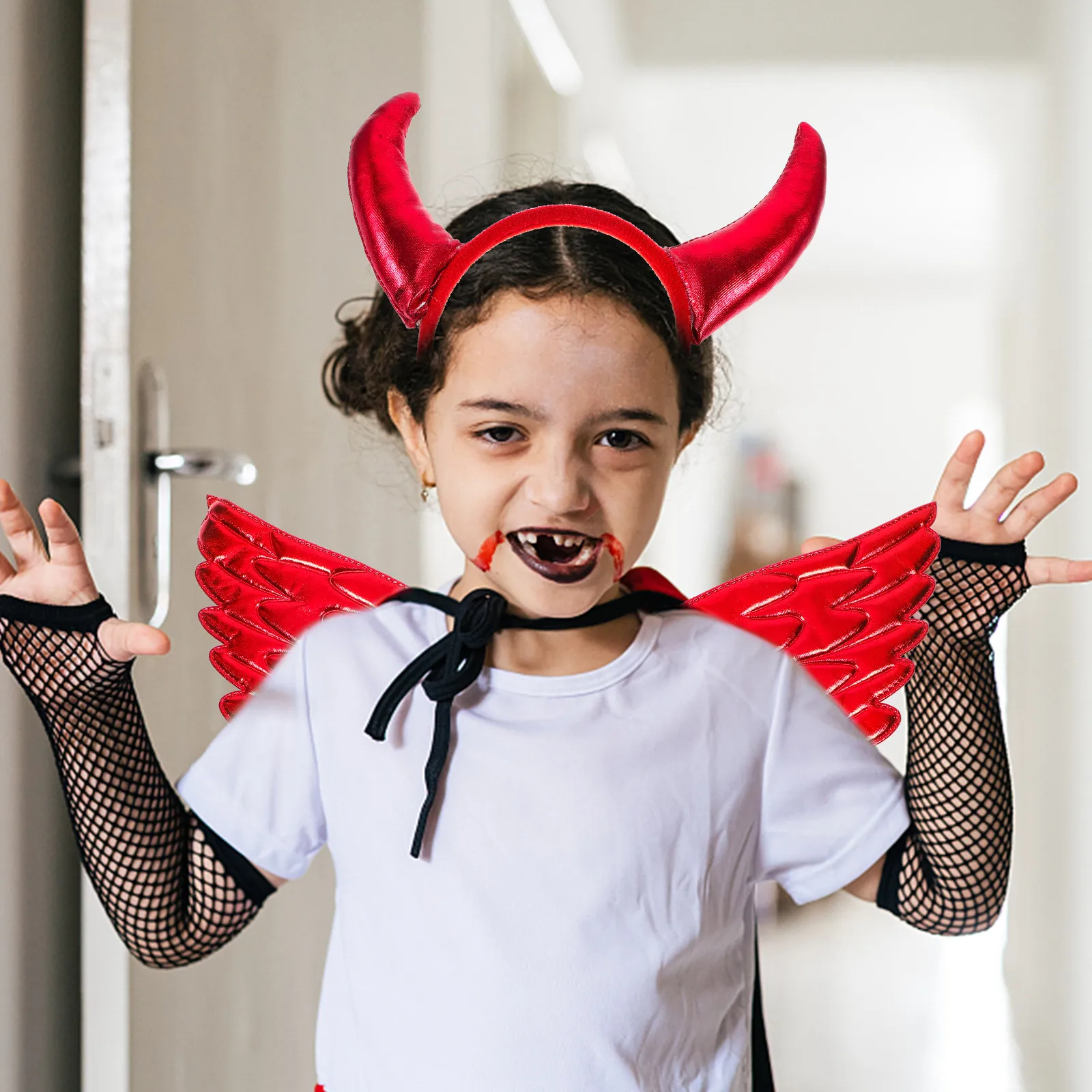 

1Set Devil Cosplay Headband Kit Halloween Kids Costume Accessory Party Prop High Quality Workmanship Detailed Horn Fork Decor