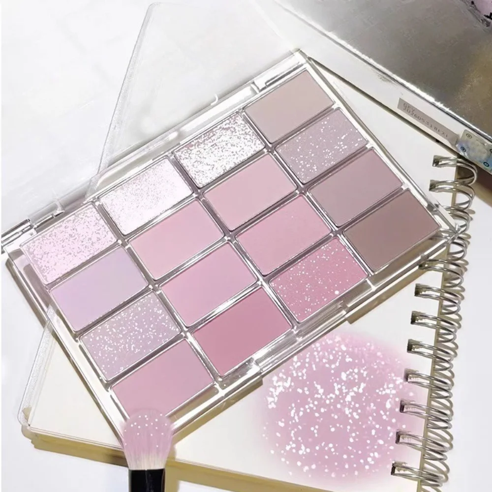 Paleta de sombra de ojos brillante de 16 colores, sombra de ojos con purpurina mate nacarado rosa de baja saturación, maquillaje de ojos de larga duración 2025