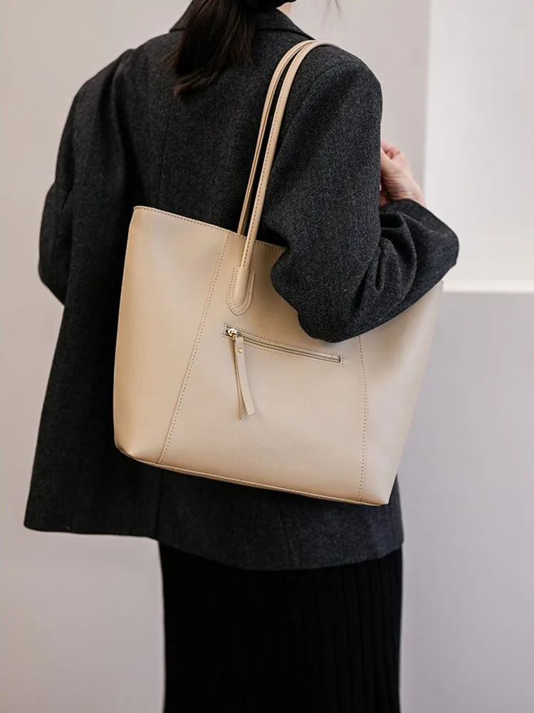 

2025 Trendy Versatile Large Capacity Tote Bag for Women High-end Simple Fashion Single-shoulder Bag Solid PU Commuting Handbag