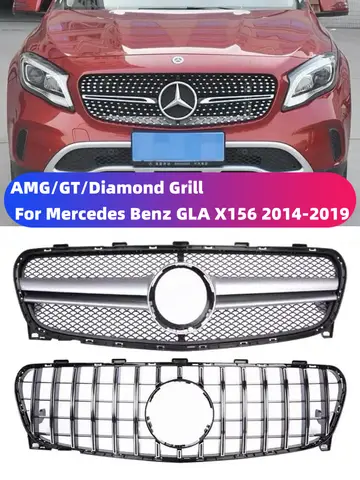 Grelha dianteira estilo diamante GT GLA45 para Mercedes Benz GLA X156 2014-2019 GLA200 GLA250 GLA260 Acessórios