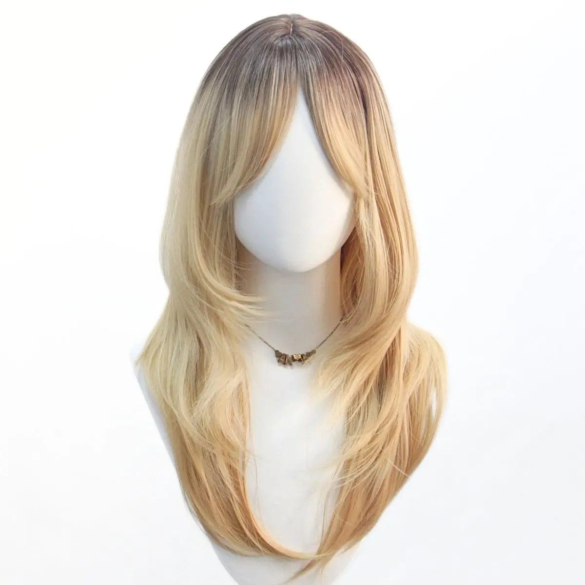 

Roots-Dyed Black-Gold Gradient Layered Wig - Stylish Synthetic Mid-Length Hair, Trendy European-American Style Wig for Daily