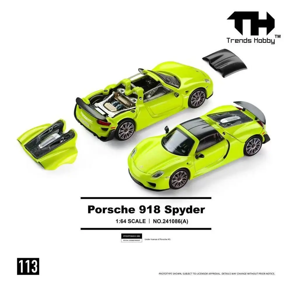TH 1:64 Porsche 918 Spyder Fluorescent Green Small-Scale Alloy Model Car