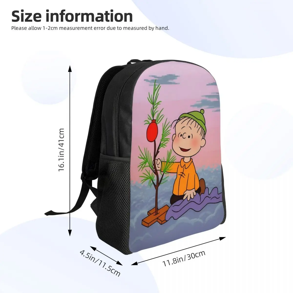 مخصص 3D الطباعة تشارلي براون عيد الميلاد على ظهره كبير رئيس الوجه المبتسم مدرسة كلية حقائب السفر حقيبة الكتب يناسب كمبيوتر محمول 15 بوصة #4