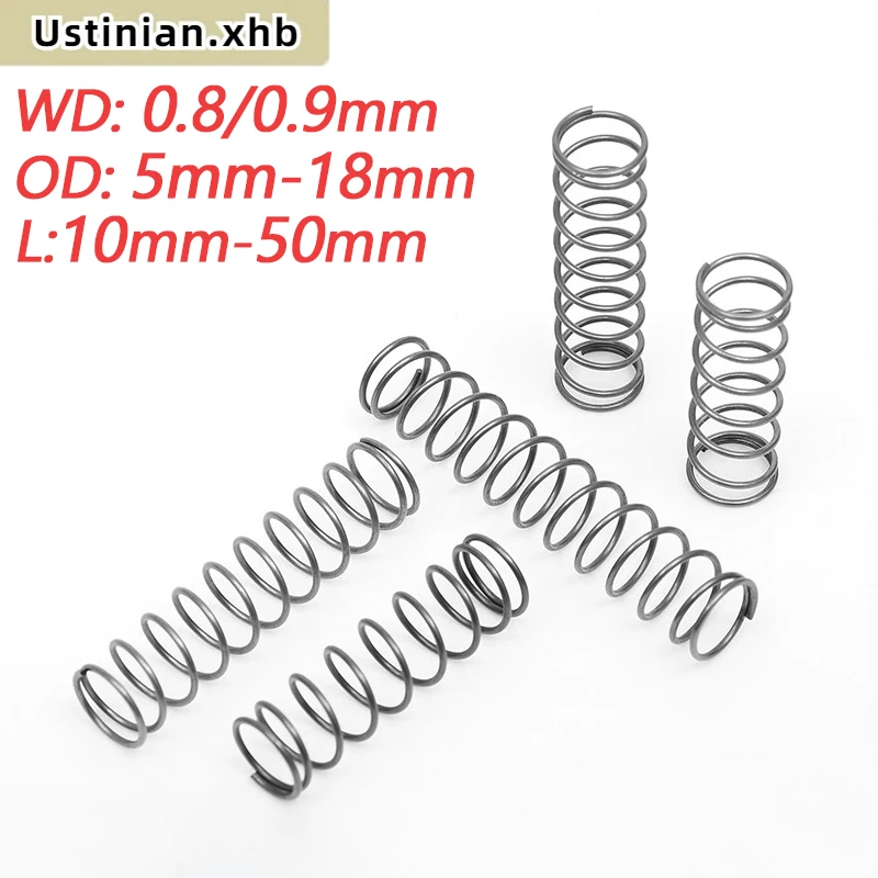10Pcs 0.8mm/0.9mm 304 Stainless Steel Spiral Return Micro Small Compression Spring, OD: 5mm-18mm, Length: 5mm-50mm Customizablem