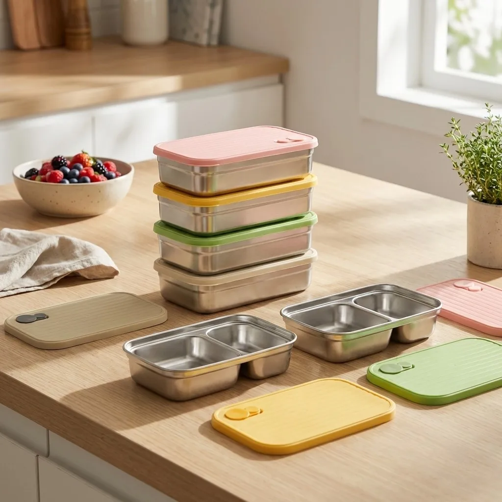 1/2 Grid Large Capacity Fruit Salad Food Container Outdoor Picnic Portable Bento Lunch Box 304 Stainless Steel Fresh-keeping Box