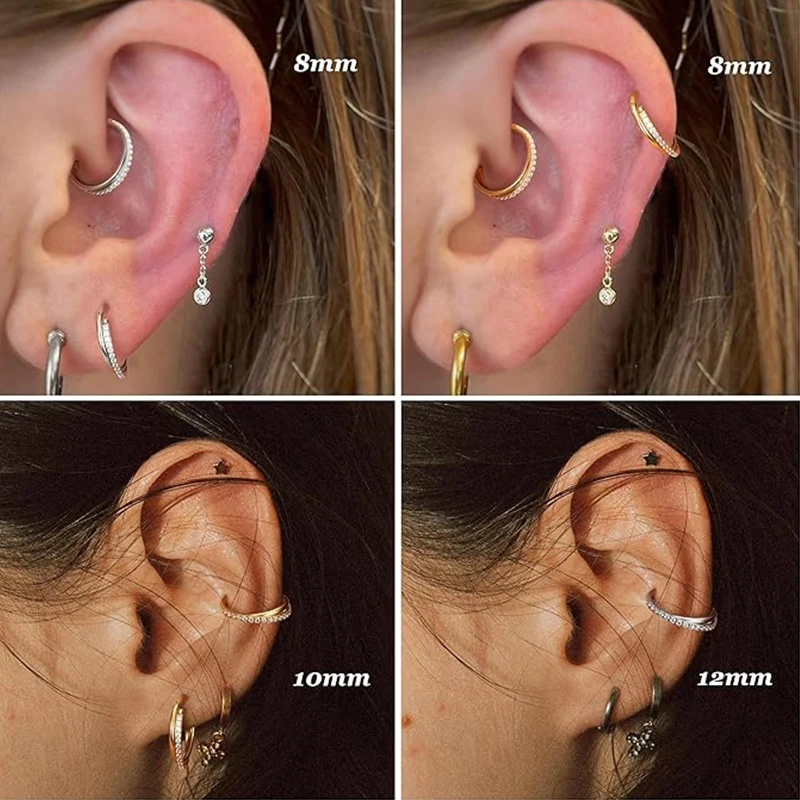 G23 Titanium 16G Clicker Hoop Ring CZ Huggie Earrings
