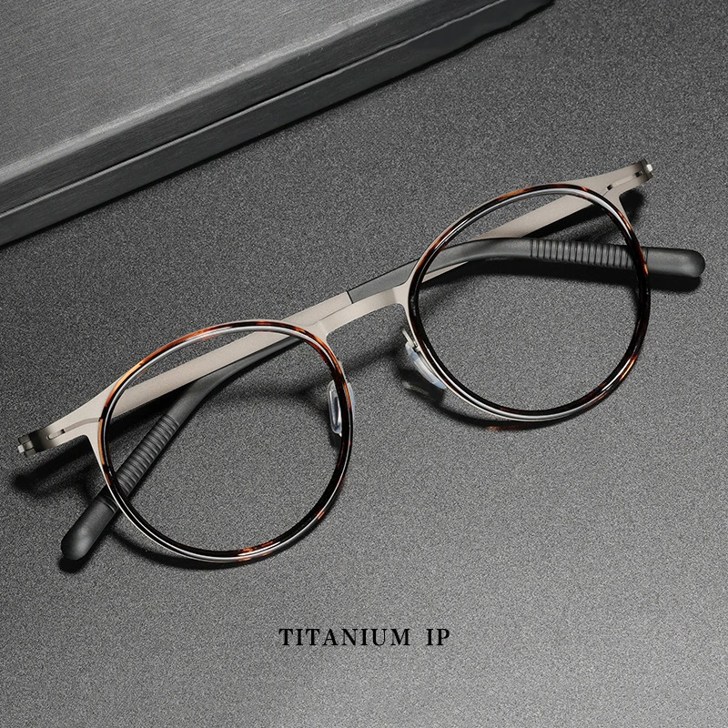 

Titaniun Anti Blue Light Reading Glasses Male Ultra-light tr90 Vintage Round Eyeglasses Frame Mens Preacription Myopia Glasses