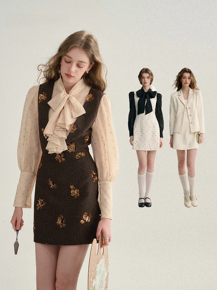 

since Then Luxury Set Dring Vest Dr Two-Piece Set Women's Autumn Winter Long Sve French Sle Faion Set