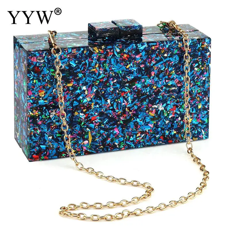 Acrylic Purses and Handbags for Women Multicolor Perspex Geometric Patterns Box Clutch Banquet Evening Crossbody Messenger Bag