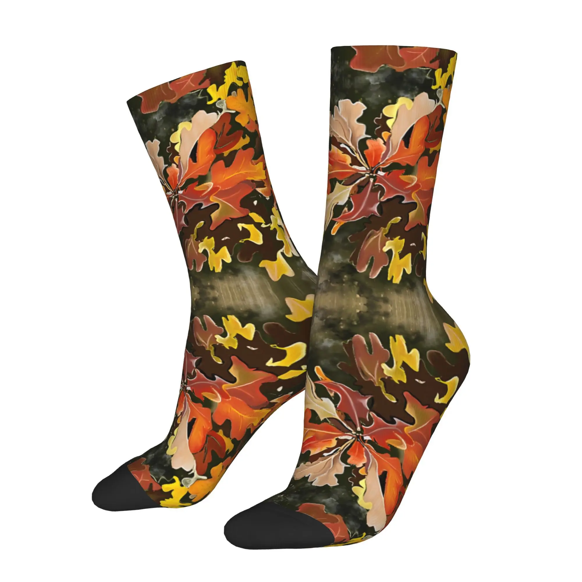 1pc Autumn Oak Branch  Printed Men's Socks Novelty Hip Hop Harajuku Pattern Crew Sock Casual Gift