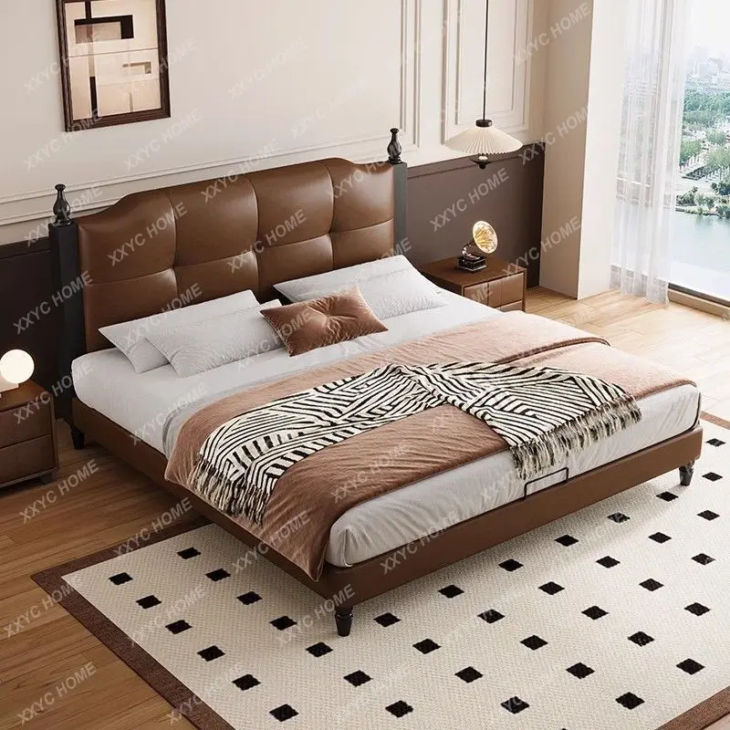 XX light luxury bed simple modern black double retro style high-end leather master bedroom double bed