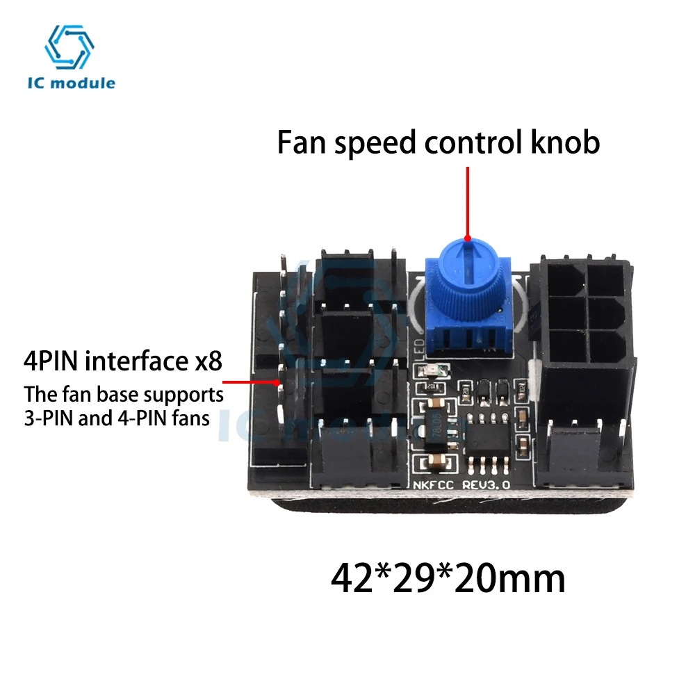 3 Pin 4 Pin Fan Adapter PWM PC Chassis Cooling Fan Hub 8 Way Splitter 12V Speed Controller with 6 Pin Power Port