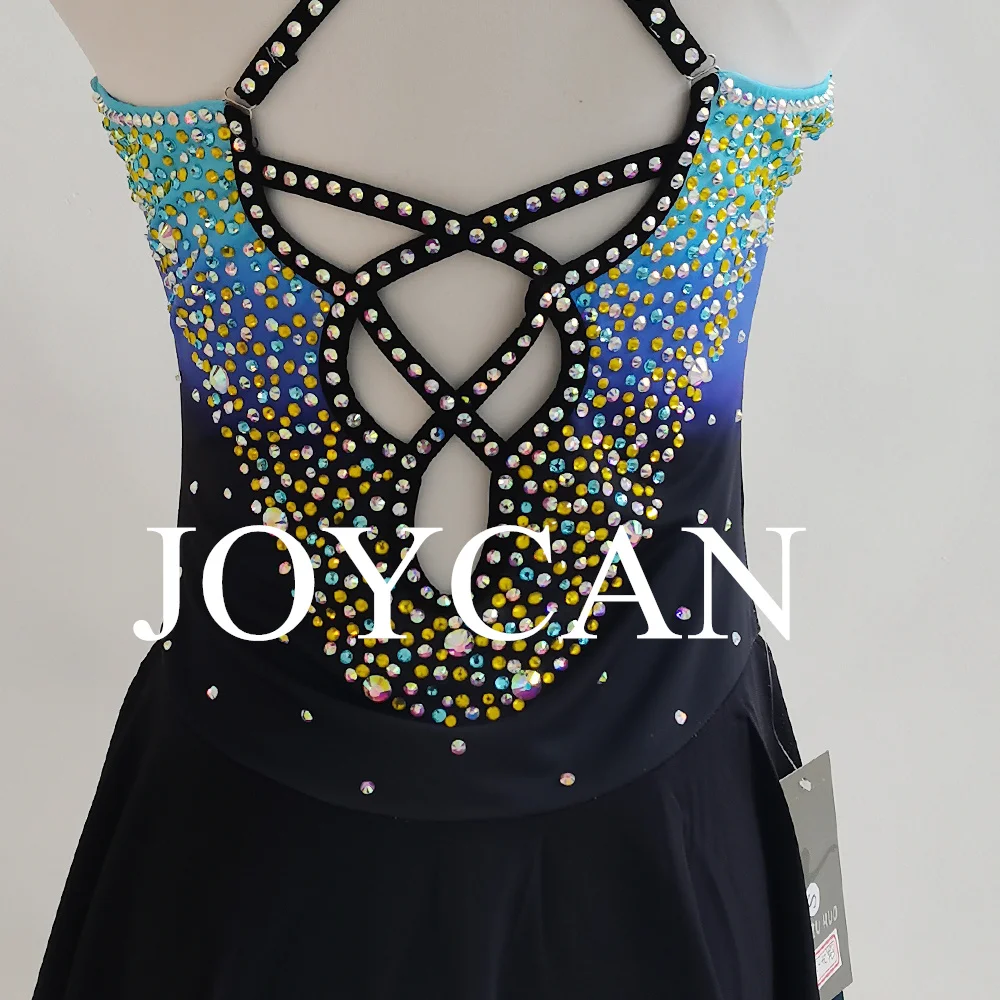 JoyCan Ice Figure Skating Gaun Gadis Biru Dan Hijau Spandex Melar Kompetisi Dansa Pakaian Disesuaikan