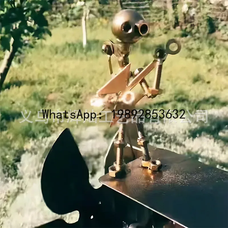 Creative iron drummer windmill outdoor garden decoration - high-end, unique, handmade metal artwork