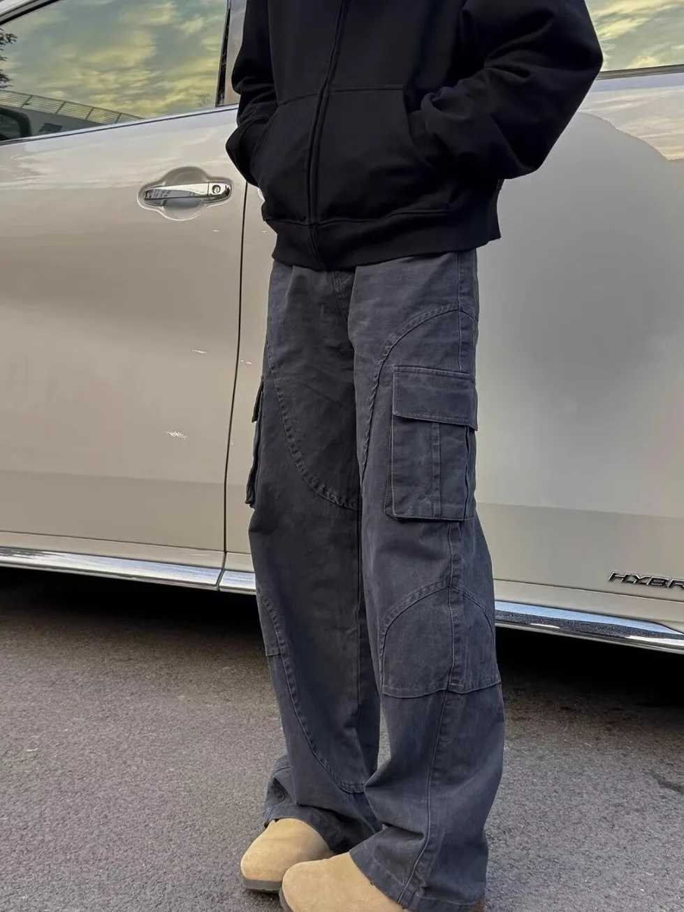 

Cleanfit American Sle Men's Casual Loose Straight Leg Jeans with kets mid Waist Denim Jeans for Daily Wear Youth Faion