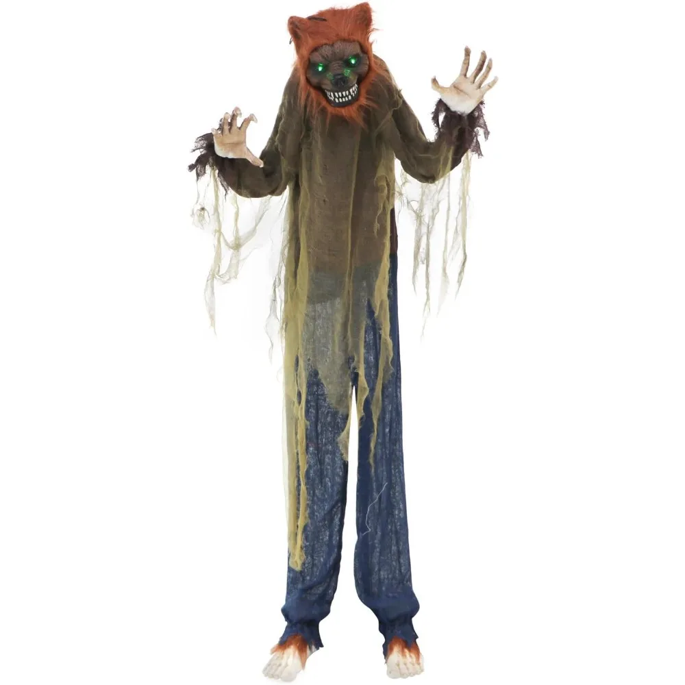 Life-Size Scary Werewolf Halloween Animatronic with Touch Activated Lights and Sound Poseable, Battery Outdoor Decorations Props