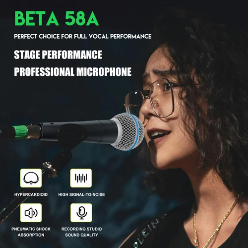 Imagen 2 del producto Micrófono dinámico BETA 58A, rendimiento para escenario en vivo, fiesta, espectáculo, reunión, escuela, iglesia, captura de voz cristalina
