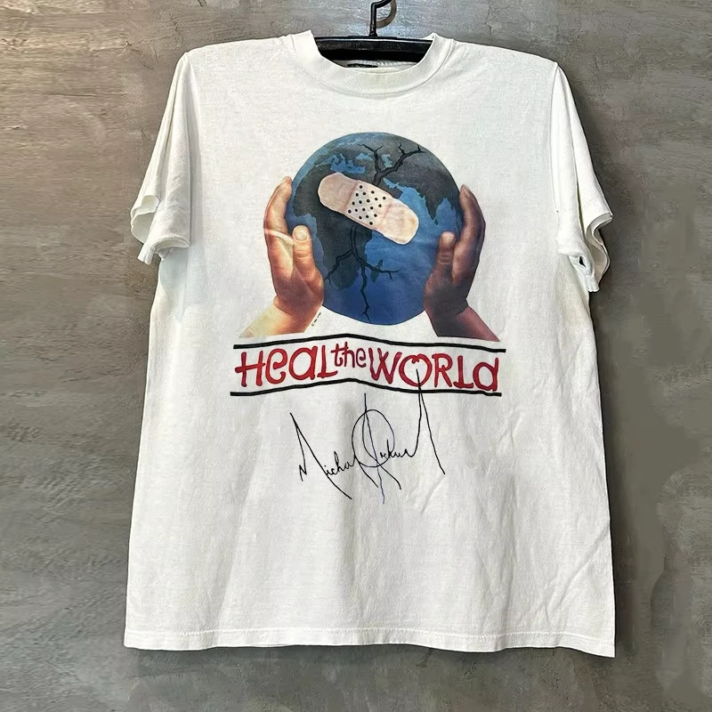 Heal The World Michael Jackson Album Cover Short Sleeved Men Women Adults Summer Cotton T Shirt Fan Gifts New Arrival