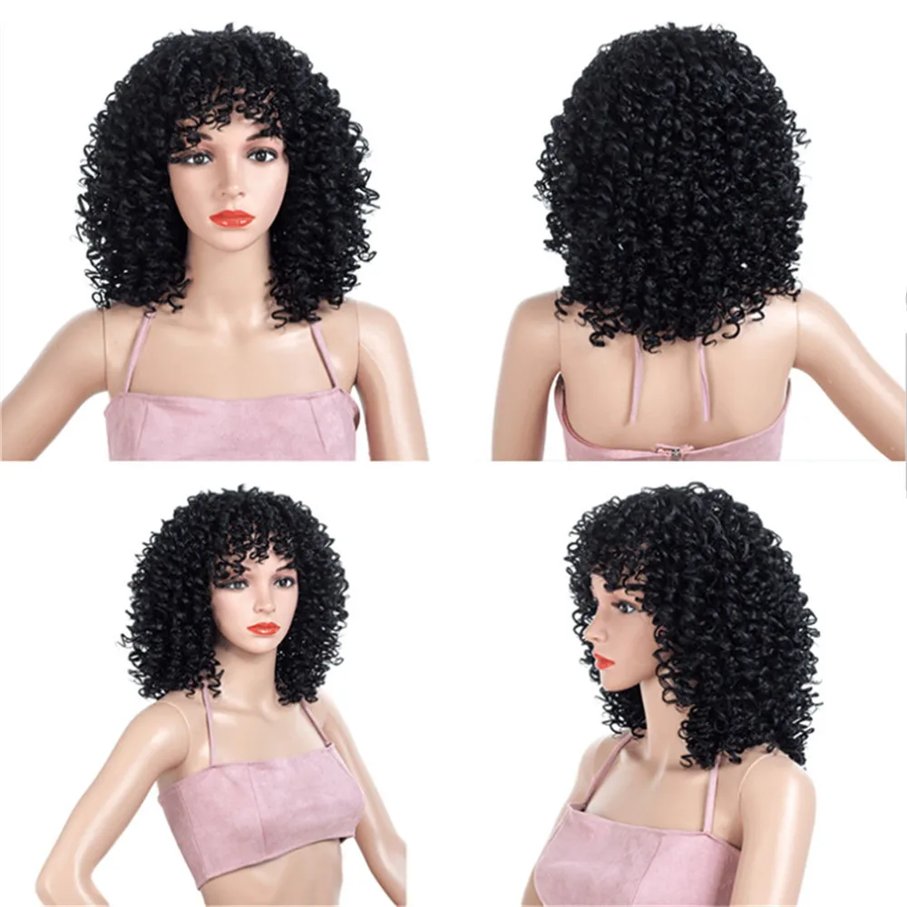 Synthetic Wig European and American Black Dark Red Color Short Wigs Puffy Small Curls Hair Explosive Afro Daily Party CosplayUse