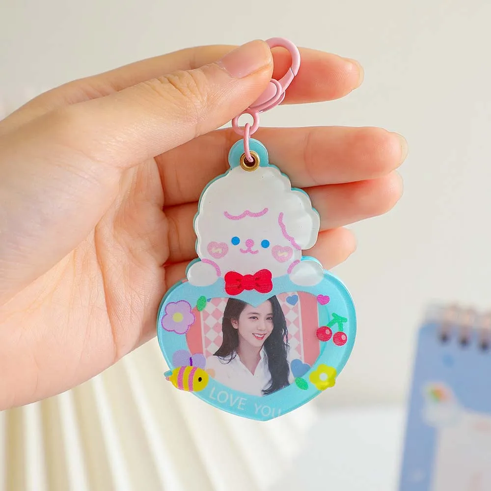 Cartoon Photo Frame Keychain DIY Clear Insert Photo Split Card Holder Cartoon Picture Keyring Cat Blank Photo Frame Pendant