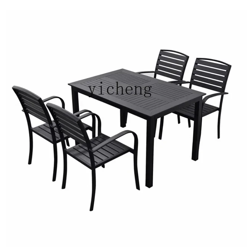 ZZf Outdoor Desk-Chair Set Plastic Wood Balcony Milk Tea Shop Coffee Shop Waterproof and Sun Protection Tables and Chairs