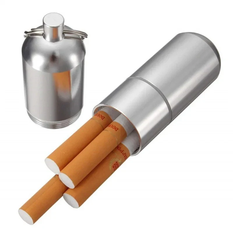 1/3/5pcs Key Chain Silver Aluminum Alloy Cigarette Box Waterproof Cigarette Case Pill Toothpick Capsule Holder With Keychain Men